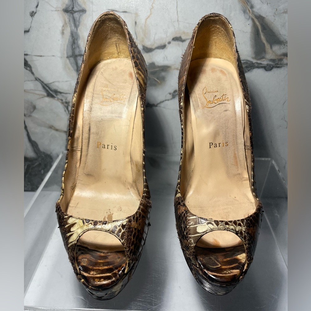 Christian Louboutin Brown Python Platchawork Bana… - image 8